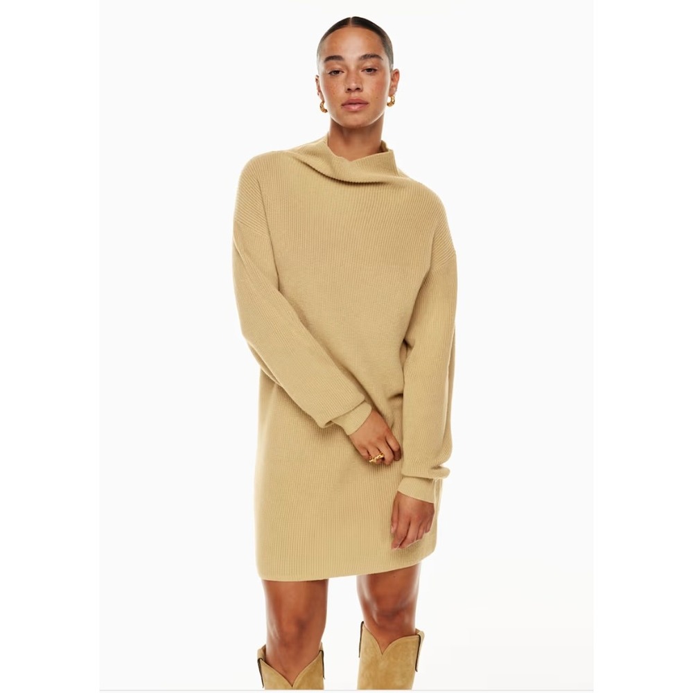Aritizia Wilfred Montpellier Tan Mock Turtleneck Ribbed Knit Sweater Dress Large
